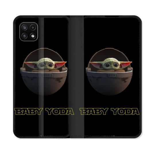 Housse cuir portefeuille Pour Samsung Galaxy A22 5G Star Wars - Yoda bebe noir
