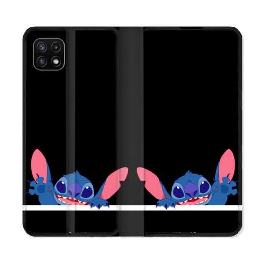 Housse cuir portefeuille Pour Samsung Galaxy A22 5G Stitch Noir