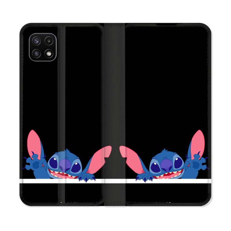 Housse cuir portefeuille Pour Samsung Galaxy A22 5G Stitch Noir