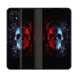 Housse cuir portefeuille Pour Samsung Galaxy A22 5G Tete de Mort Deflagration