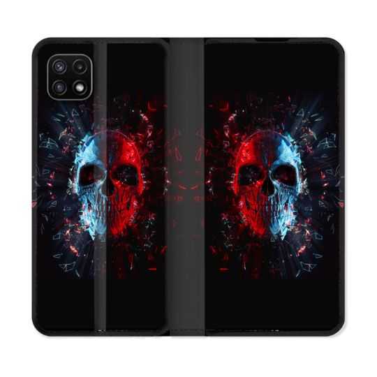 Housse cuir portefeuille Pour Samsung Galaxy A22 5G Tete de Mort Deflagration