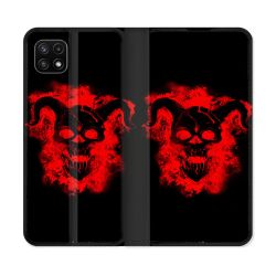 Housse cuir portefeuille Pour Samsung Galaxy A22 5G Tete de Mort Diable
