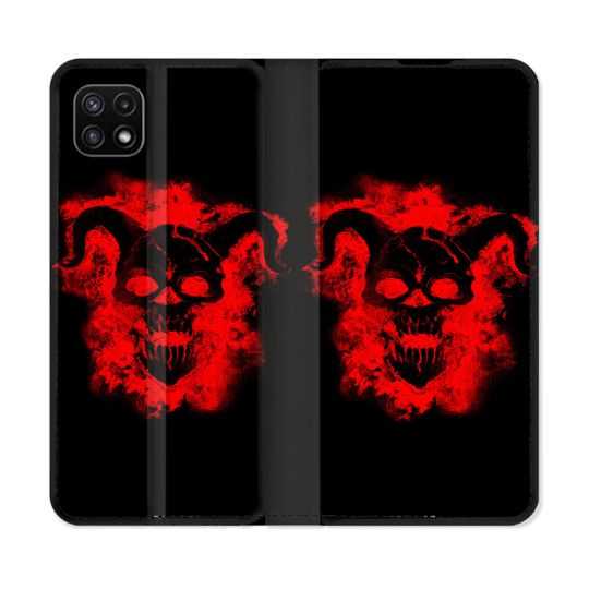 Housse cuir portefeuille Pour Samsung Galaxy A22 5G Tete de Mort Diable