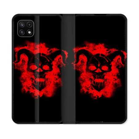 Housse cuir portefeuille Pour Samsung Galaxy A22 5G Tete de Mort Diable