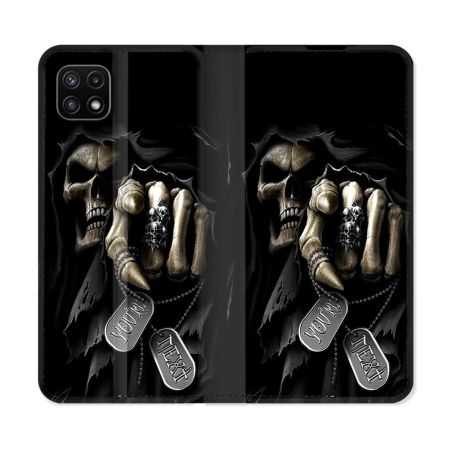 Housse cuir portefeuille Pour Samsung Galaxy A22 5G Tete de Mort Your Next