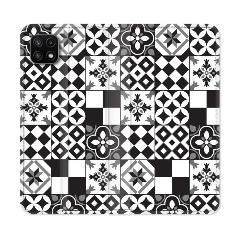 Housse cuir portefeuille Pour Samsung Galaxy A22 5G Texture Carreau Ciment Noir