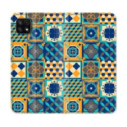 Housse cuir portefeuille Pour Samsung Galaxy A22 5G Texture Carreau Ciment Orange