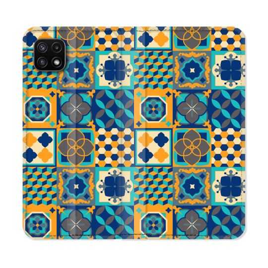 Housse cuir portefeuille Pour Samsung Galaxy A22 5G Texture Carreau Ciment Orange