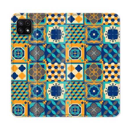 Housse cuir portefeuille Pour Samsung Galaxy A22 5G Texture Carreau Ciment Orange