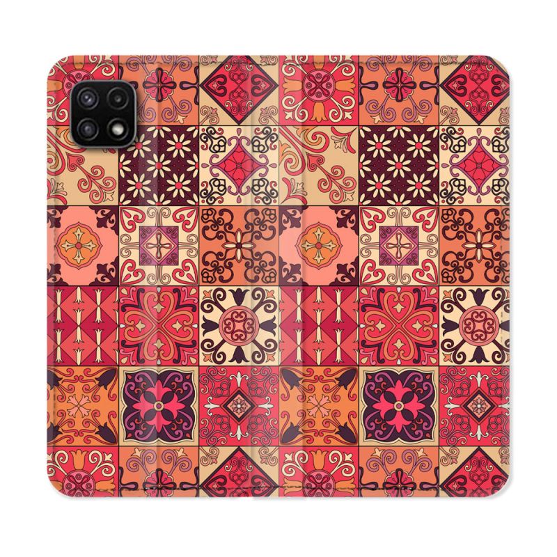 Housse cuir portefeuille Pour Samsung Galaxy A22 5G Texture Carreau Ciment Rouge