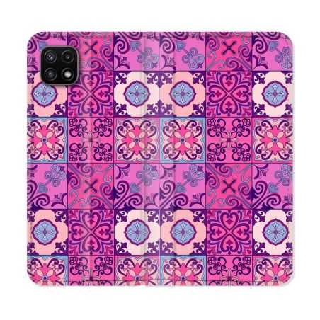 Housse cuir portefeuille Pour Samsung Galaxy A22 5G Texture Carreau Ciment Violet
