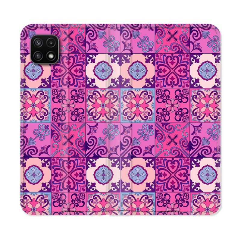 Housse cuir portefeuille Pour Samsung Galaxy A22 5G Texture Carreau Ciment Violet
