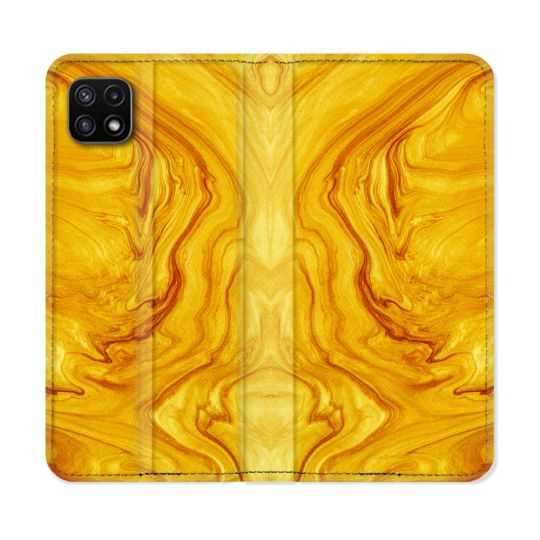 Housse cuir portefeuille Pour Samsung Galaxy A22 5G Texture Marbre Jaune