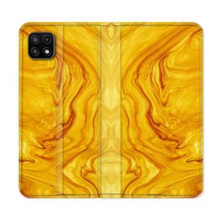 Housse cuir portefeuille Pour Samsung Galaxy A22 5G Texture Marbre Jaune