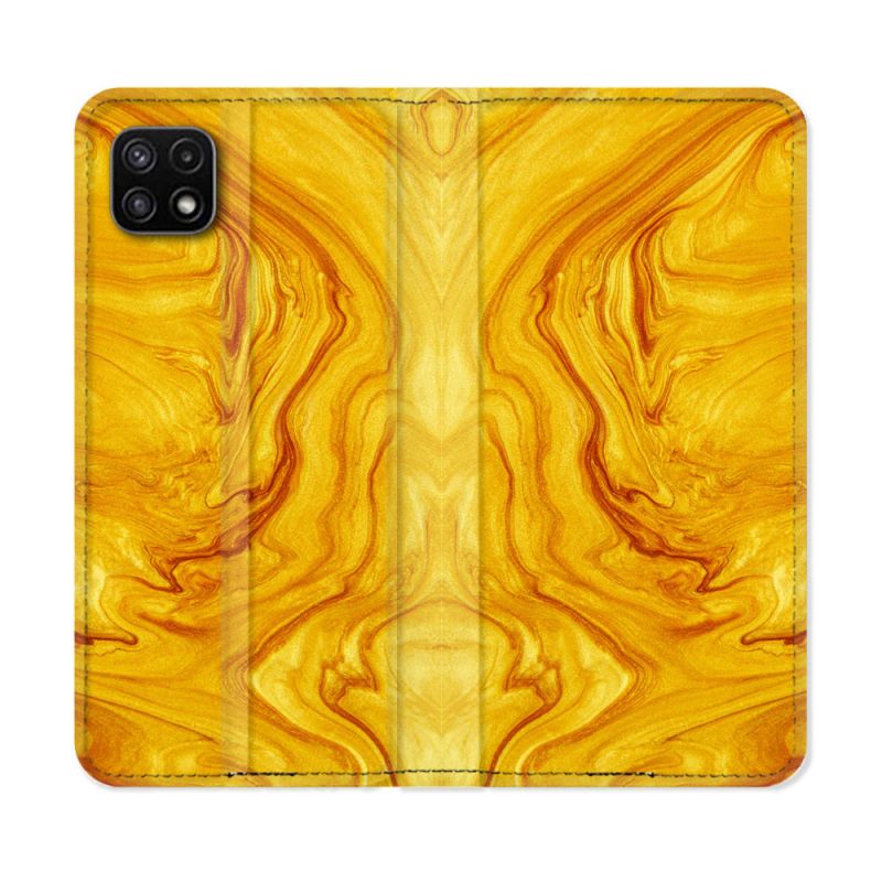 Housse cuir portefeuille Pour Samsung Galaxy A22 5G Texture Marbre Jaune