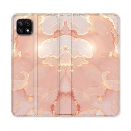 Housse cuir portefeuille Pour Samsung Galaxy A22 5G Texture Marbre Rose