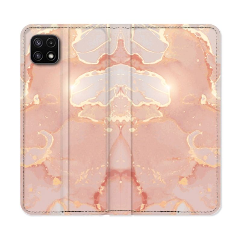 Housse cuir portefeuille Pour Samsung Galaxy A22 5G Texture Marbre Rose