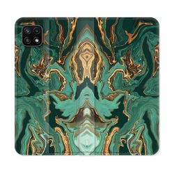 Housse cuir portefeuille Pour Samsung Galaxy A22 5G Texture Marbre Vert