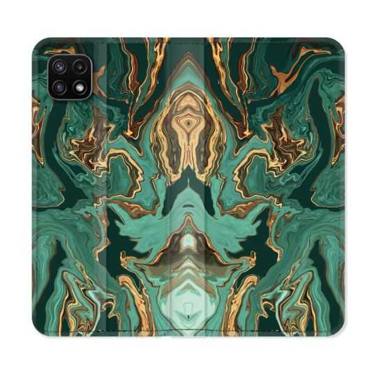 Housse cuir portefeuille Pour Samsung Galaxy A22 5G Texture Marbre Vert