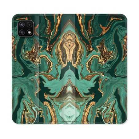 Housse cuir portefeuille Pour Samsung Galaxy A22 5G Texture Marbre Vert
