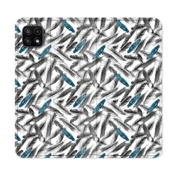 Housse cuir portefeuille Pour Samsung Galaxy A22 5G Texture Plume Canard