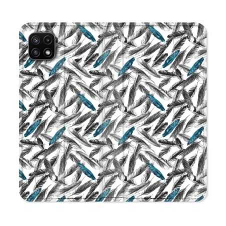 Housse cuir portefeuille Pour Samsung Galaxy A22 5G Texture Plume Canard