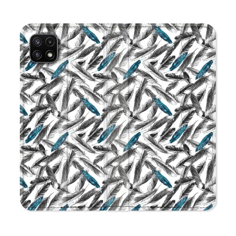 Housse cuir portefeuille Pour Samsung Galaxy A22 5G Texture Plume Canard