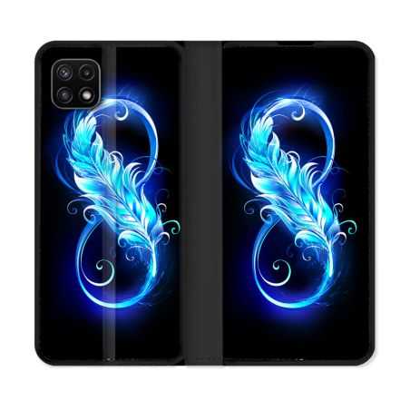 Housse cuir portefeuille Pour Samsung Galaxy A22 5G Texture Plume Infini Bleu