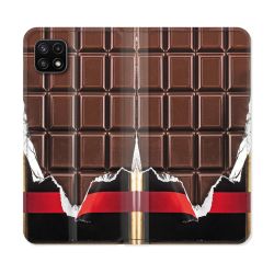 Housse cuir portefeuille Pour Samsung Galaxy A22 5G Texture Trompe Oeil Chocolat