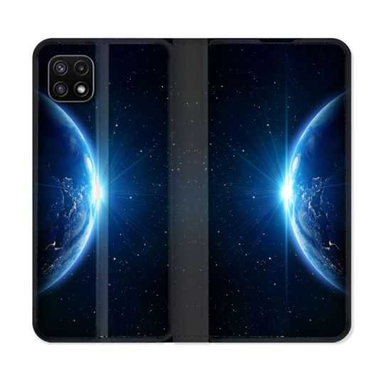Housse cuir portefeuille Pour Samsung Galaxy A22 5G Univers Planete Terre