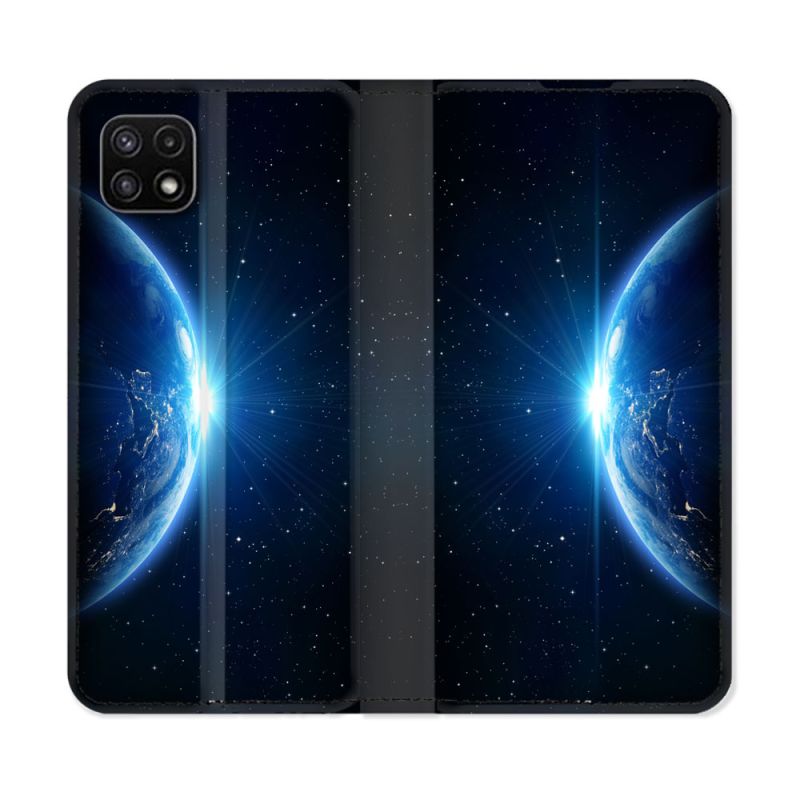 Housse cuir portefeuille Pour Samsung Galaxy A22 5G Univers Planete Terre