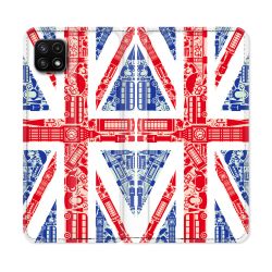 Housse cuir portefeuille Pour Samsung Galaxy A22 5G Voyage Angleterre Blanc