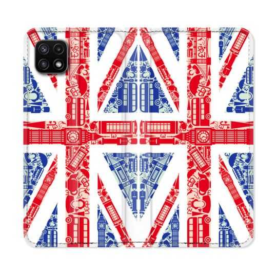 Housse cuir portefeuille Pour Samsung Galaxy A22 5G Voyage Angleterre Blanc