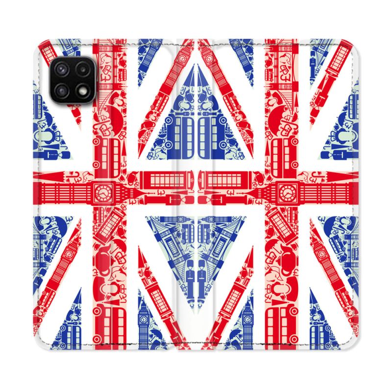 Housse cuir portefeuille Pour Samsung Galaxy A22 5G Voyage Angleterre Blanc