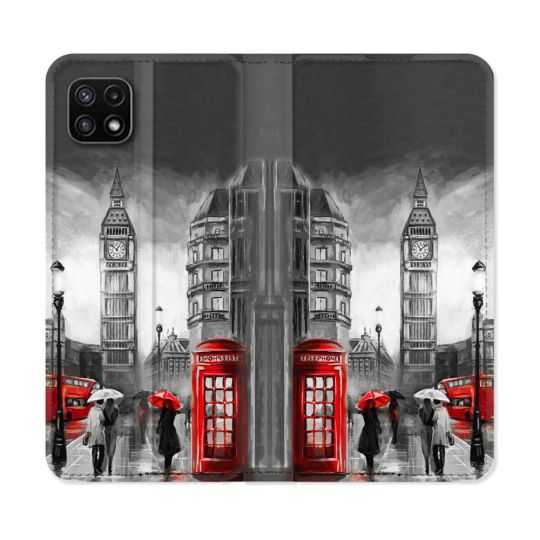 Housse cuir portefeuille Pour Samsung Galaxy A22 5G Voyage Angleterre Londres Vintage