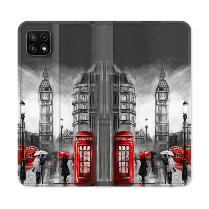 Housse cuir portefeuille Pour Samsung Galaxy A22 5G Voyage Angleterre Londres Vintage
