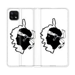 Housse cuir portefeuille Pour Samsung Galaxy A22 5G Voyage Corse Blanc