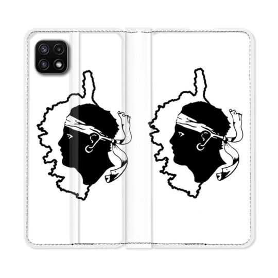 Housse cuir portefeuille Pour Samsung Galaxy A22 5G Voyage Corse Blanc