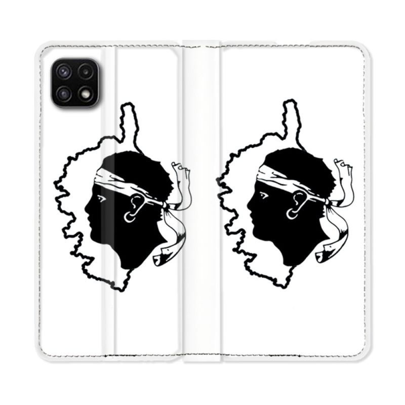 Housse cuir portefeuille Pour Samsung Galaxy A22 5G Voyage Corse Blanc