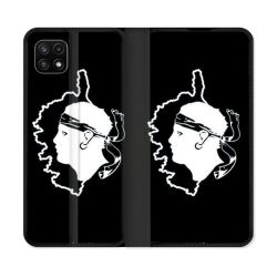 Housse cuir portefeuille Pour Samsung Galaxy A22 5G Voyage Corse Noir