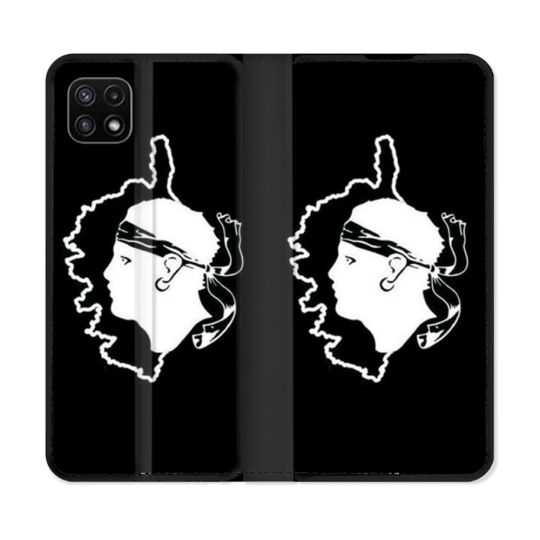 Housse cuir portefeuille Pour Samsung Galaxy A22 5G Voyage Corse Noir