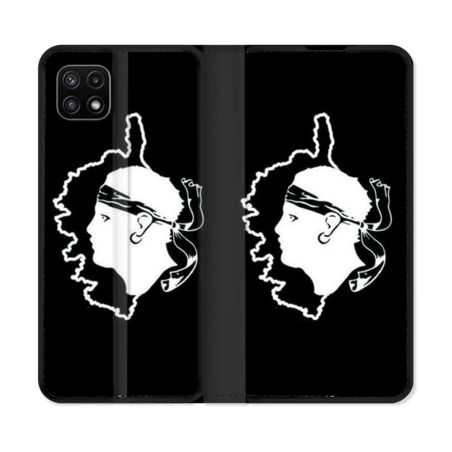 Housse cuir portefeuille Pour Samsung Galaxy A22 5G Voyage Corse Noir