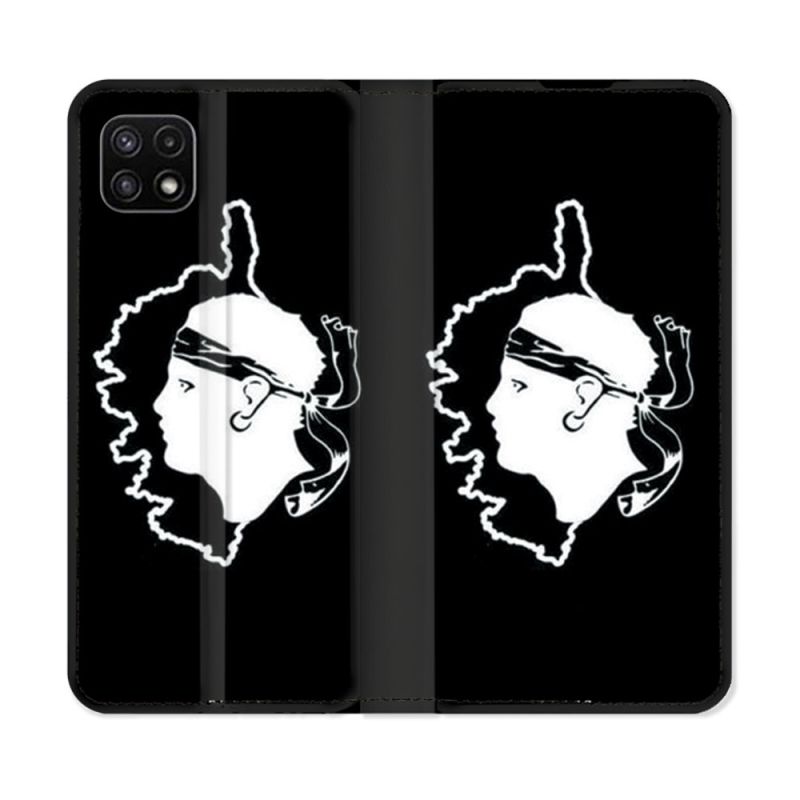 Housse cuir portefeuille Pour Samsung Galaxy A22 5G Voyage Corse Noir