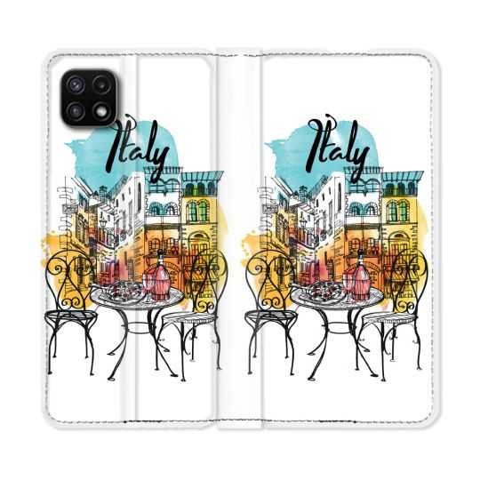 Housse cuir portefeuille Pour Samsung Galaxy A22 5G Voyage Italie Vintage