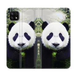 Housse cuir portefeuille Pour Samsung Galaxy A22 5G Animal Panda Cœur