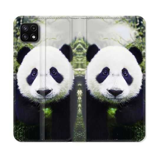 Housse cuir portefeuille Pour Samsung Galaxy A22 5G Animal Panda Cœur