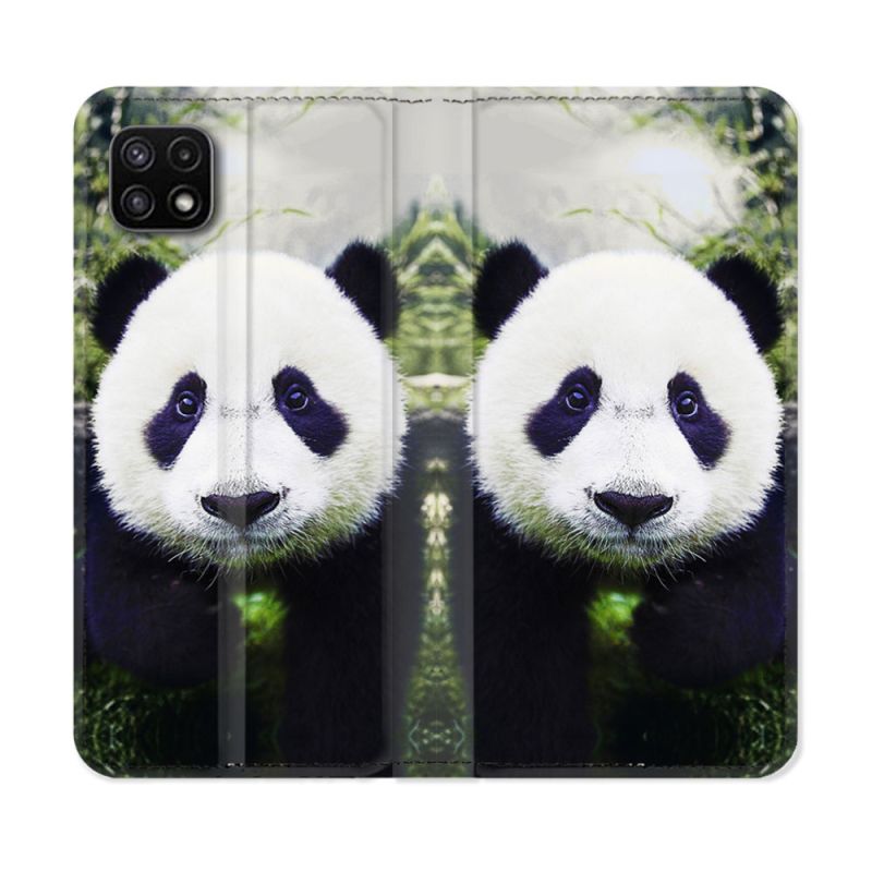 Housse cuir portefeuille Pour Samsung Galaxy A22 5G Animal Panda Cœur