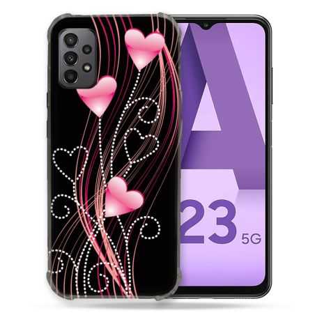 Coque Pour Samsung Galaxy A23 5G Amour Coeur Rose Montant sur Noir