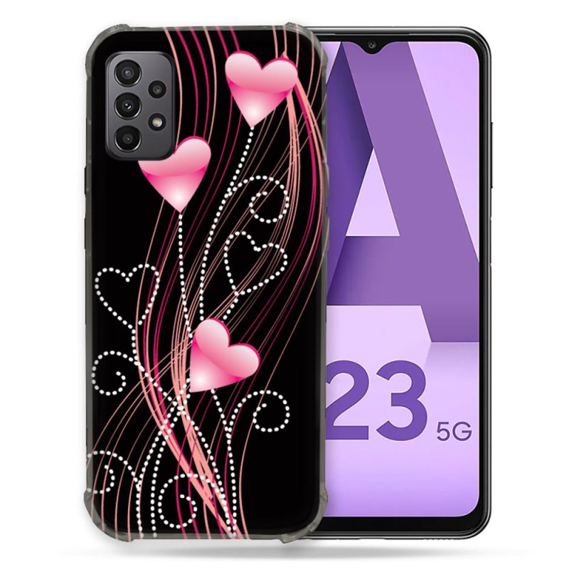 Coque Pour Samsung Galaxy A23 5G Amour Coeur Rose Montant sur Noir