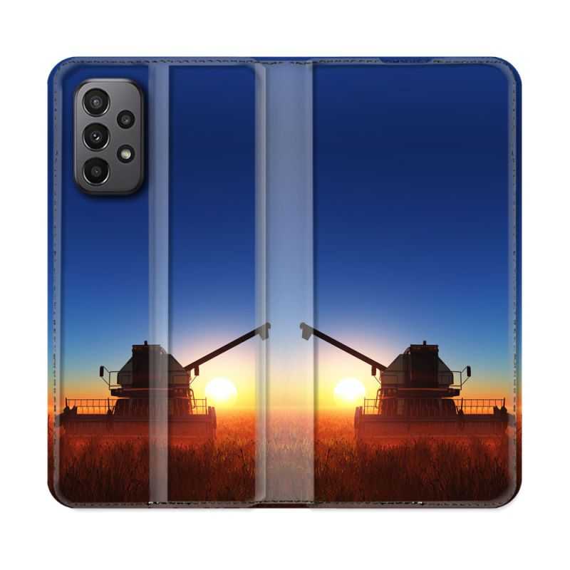 Housse cuir portefeuille Pour Samsung Galaxy A23 5G Agriculture Moissonneuse Soleil